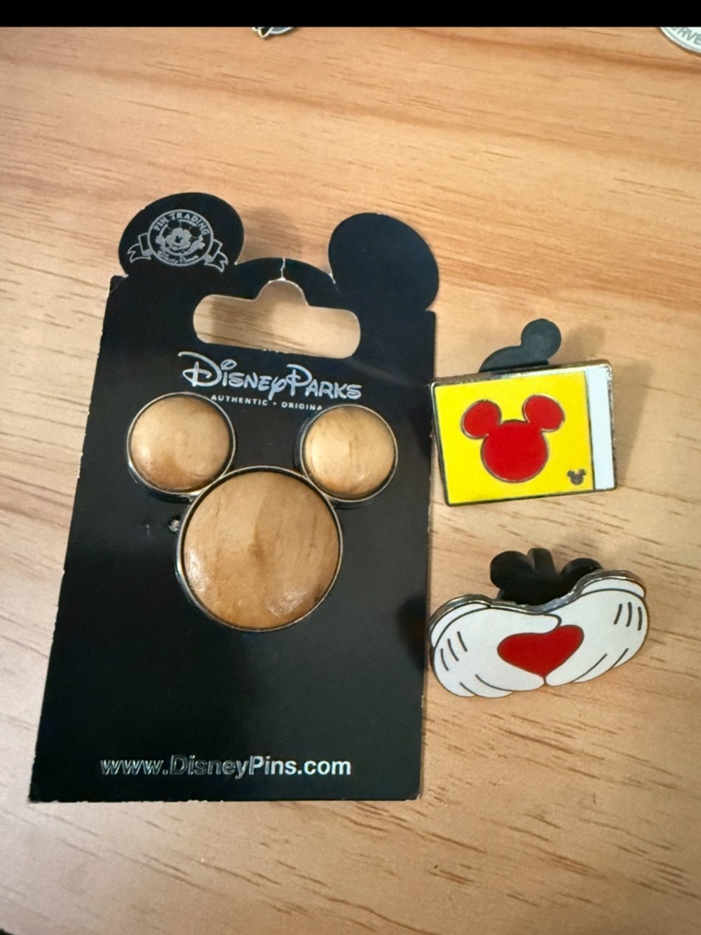 Disney Pin Trading 3D Wood Mickey Mouse Head Set of 3 Pins